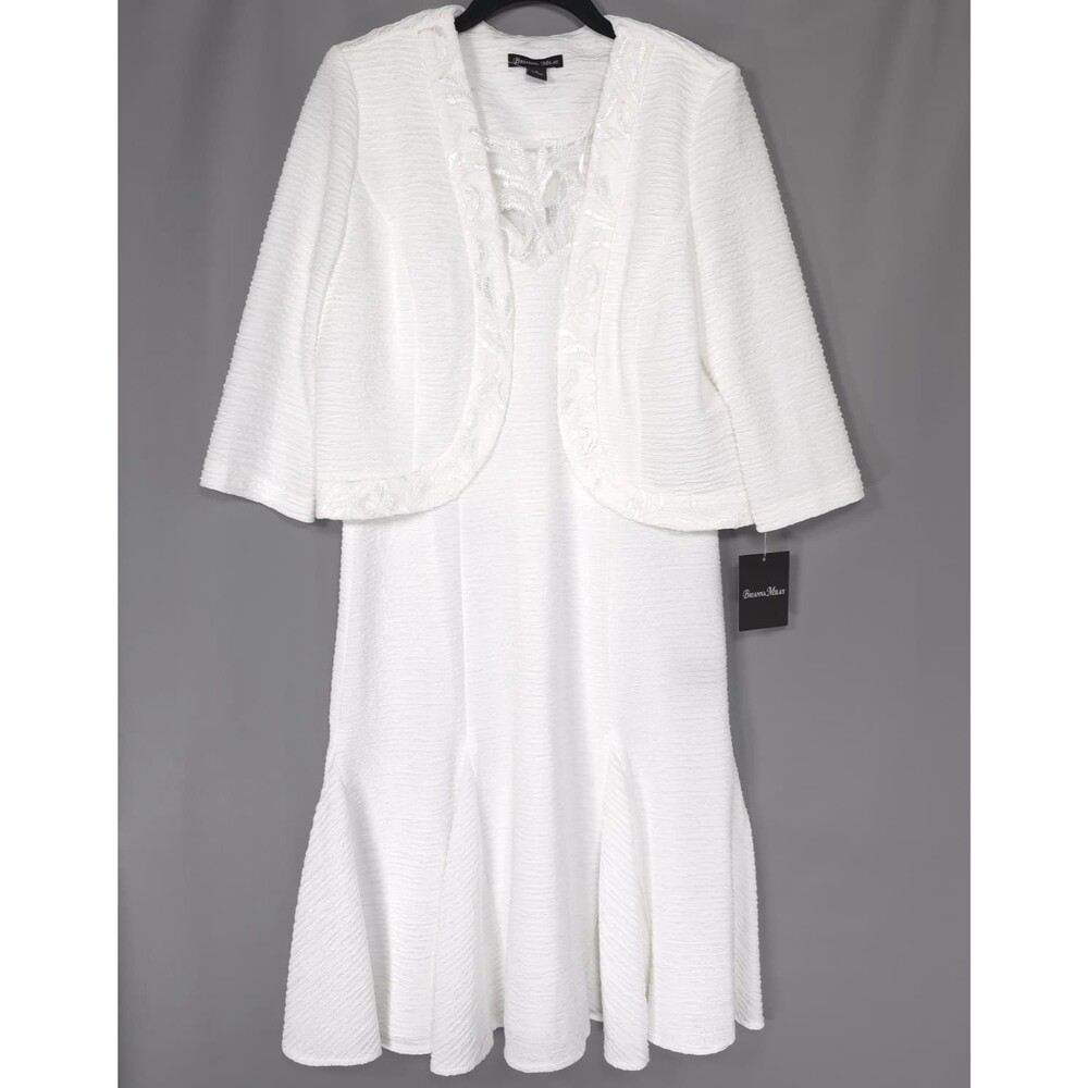 BRIANNA MILAY Women New Knee Length Dress Bolero Set White 8 Lace Textured 4162N